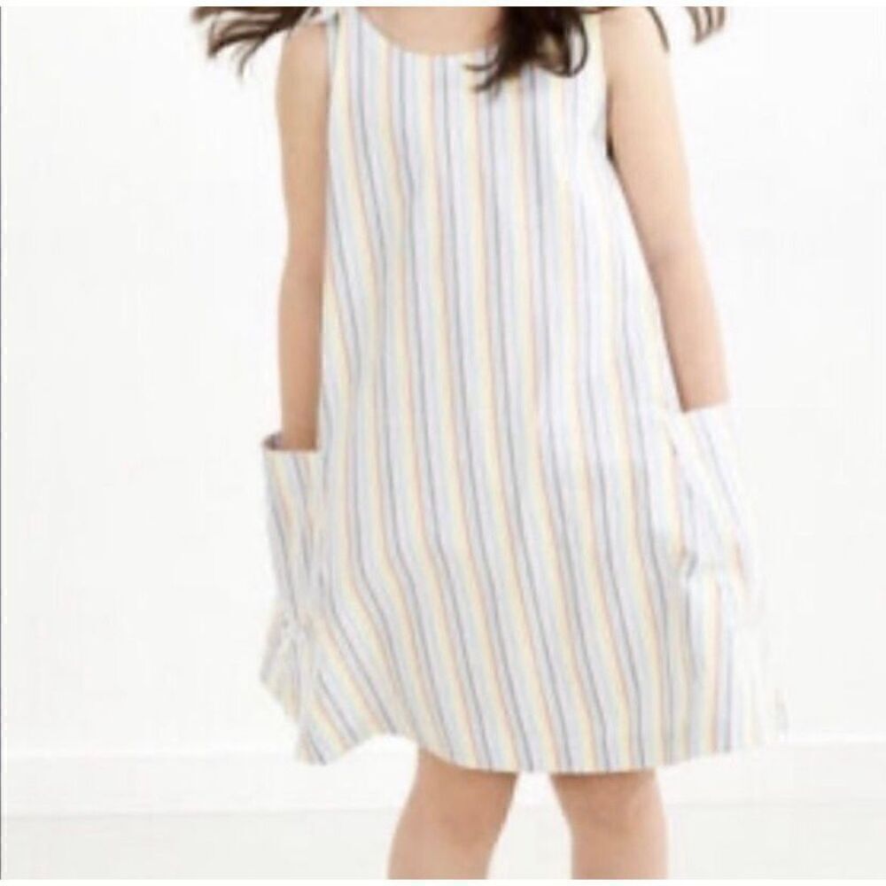 Hanna Andersson girls, pastel, rainbow striped tie shoulder woven dress, S/10